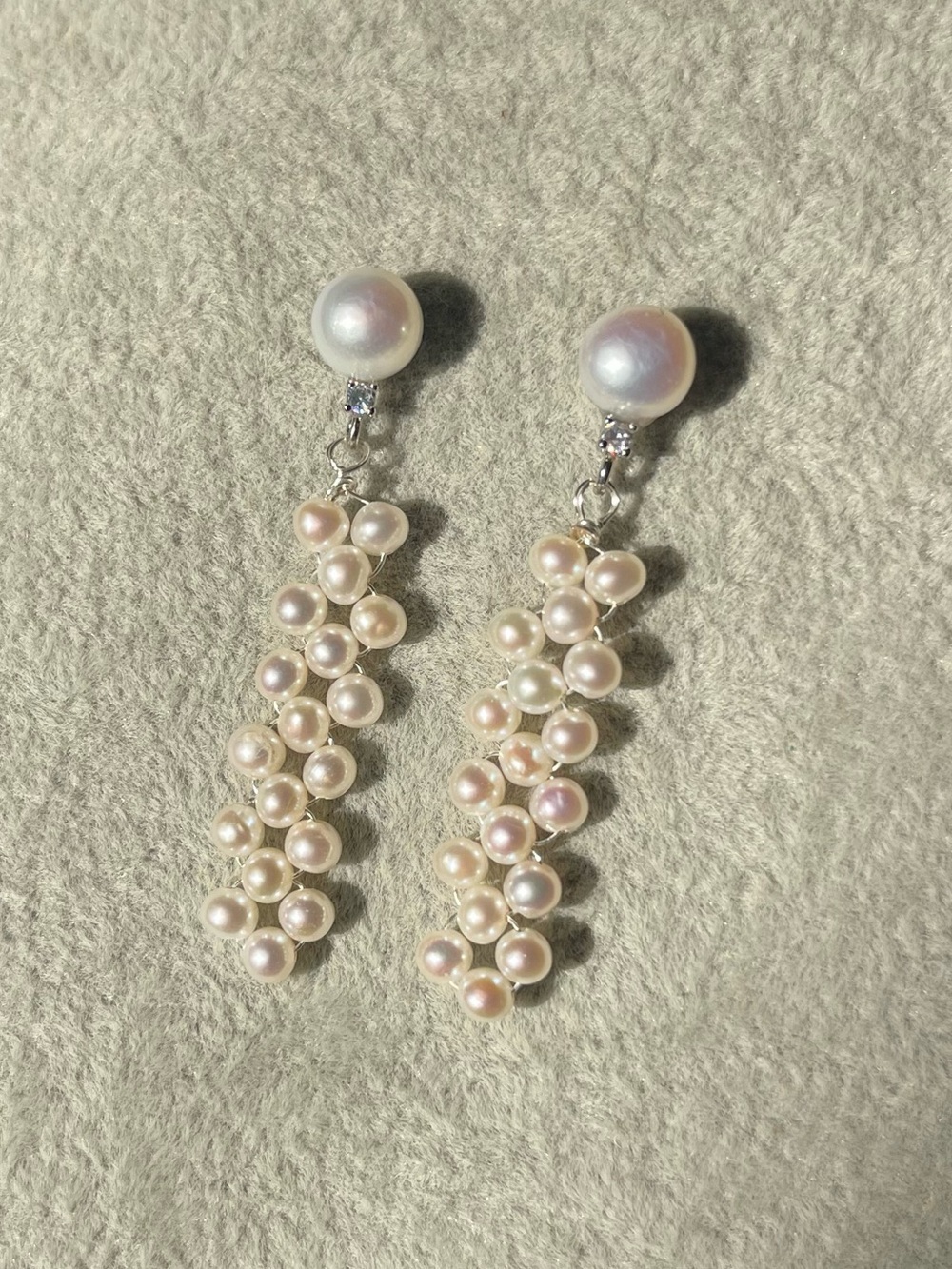 Freshwater Pearl Cluster Drop Earrings - White Pearlescent 925 silver posts